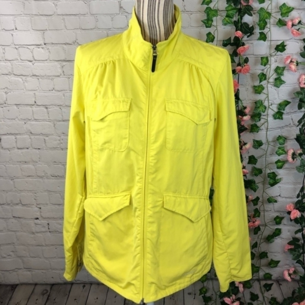Eddie Bauer Travex Bright Yellow Nylon Rain Travel Jacket Women's Large L EUC